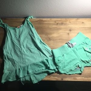 Girls teal shorts and ruffle bottom tank top set